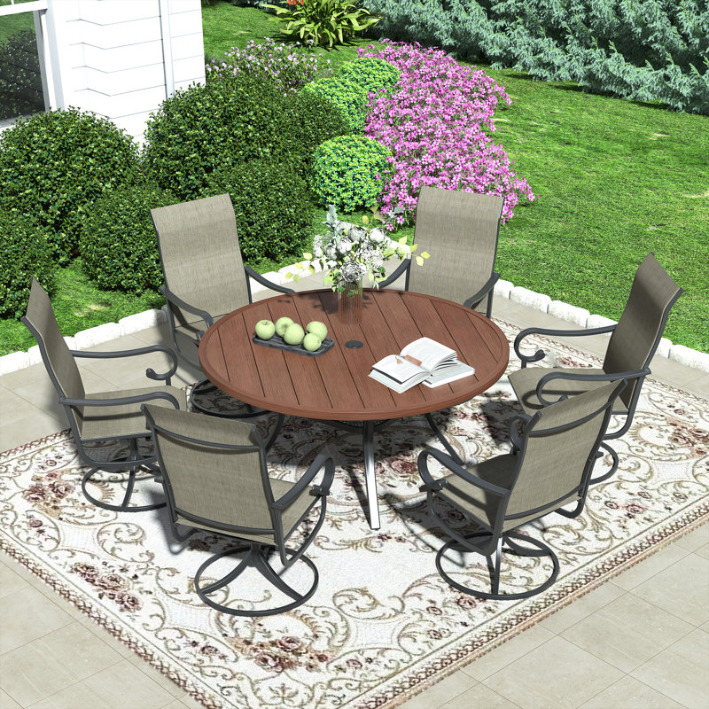 Ensemble repas pour patio, Brun bois brossé / brun