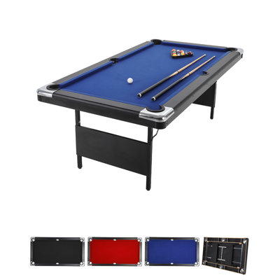Portable 7FT Folding Pool Table for Sports Fans – Complete Billiard Set with Balls, 2 Cues, Chalk, Felt Brush – For Family Game Room, Indoor/Outdoor Recreation – Blue, 7FT