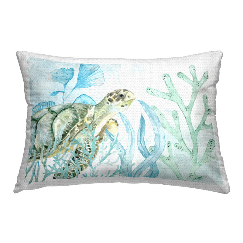 Coussin d'extérieur imprimé "In The Sea Tortoise" par Kim Allen