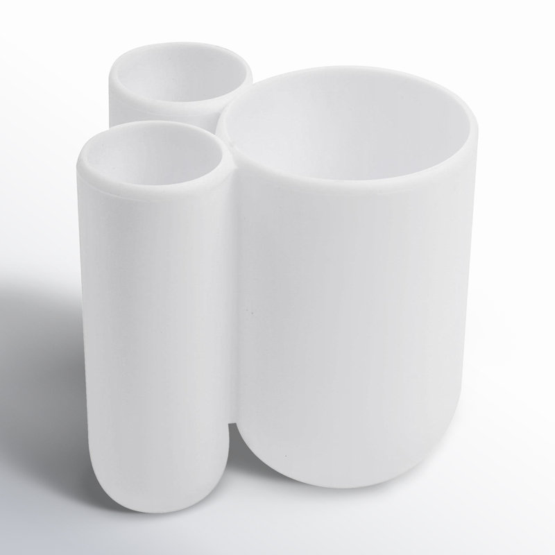 White Round Plastic Toothbrush Holder with Compartments
