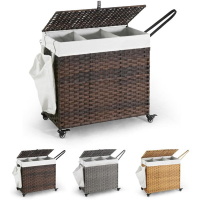 Panier à linge avec roulettes CAPHAUS, capacité 140L-160L, sacs doublure amovibles, 3 couleurs