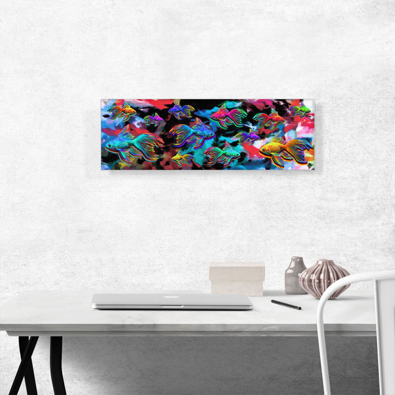 " Goldfish Freshwater Aquarium Fishes Pano " Painting Print, 12" H x 36" W x 1.5" D