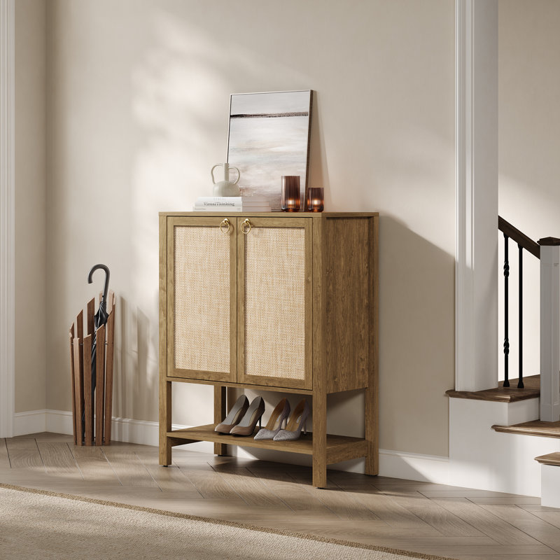 Pomodoro Boho Shoe Cabinet with Adjustable Shelves, White Cream Oak, Individual