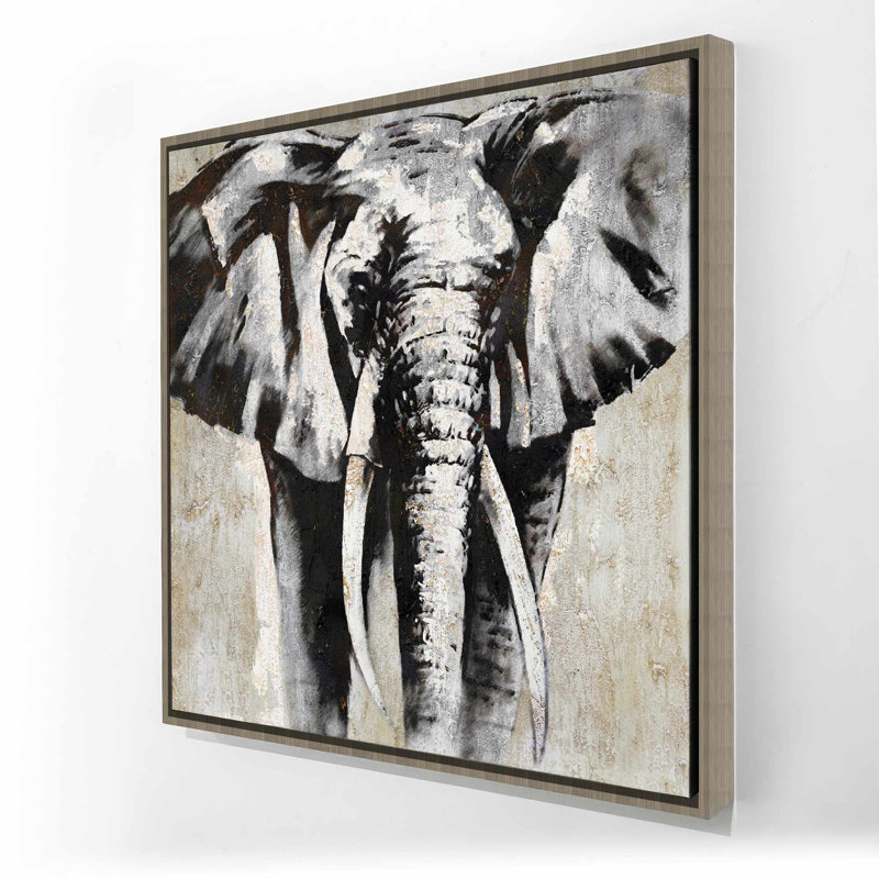 Grayscale Elephant | Black Bedroom Framed Canvas Wall Art