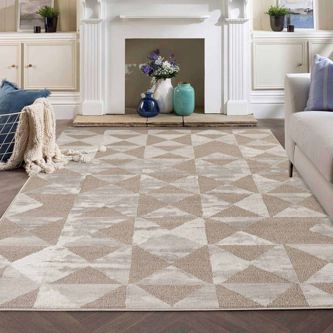 Hamilton Modern Metallic Sheen Area Rug - Polypropylene Weaving - Jute Backing -  Mosaic Geometric Triangle Design Rugs, Mocha