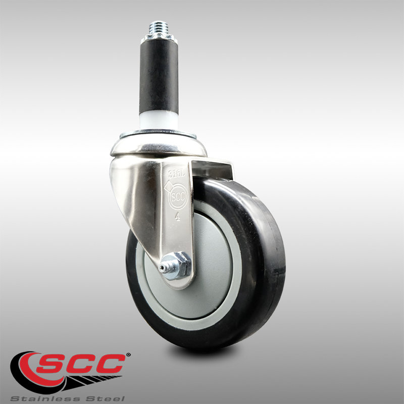 Roue extensible pivotante en polyuréthane 316SS, Noir