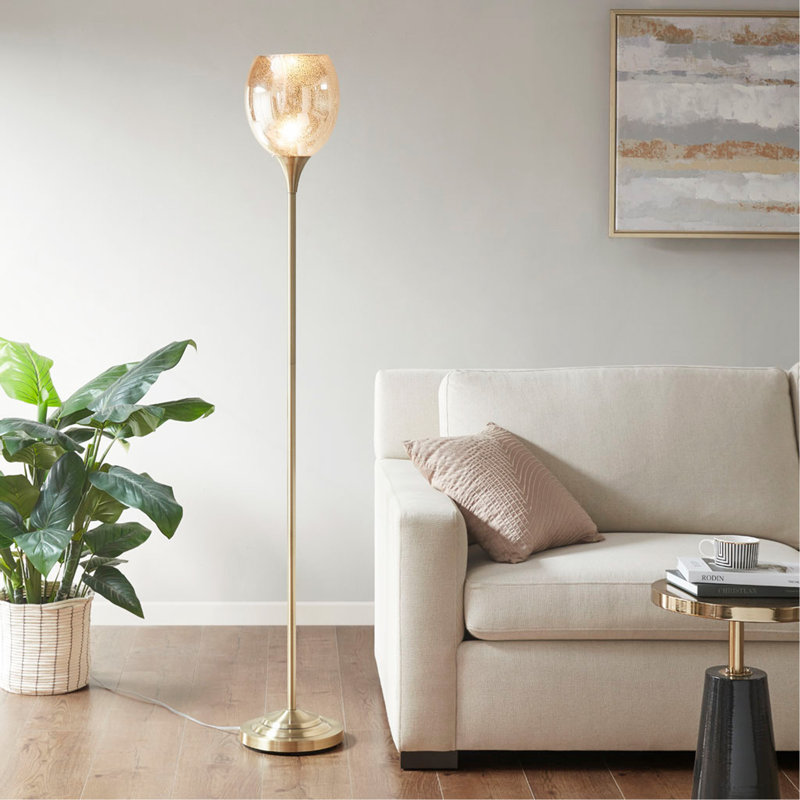 Lampe sur pied Uplight avec abat-jour en verre mercurisé