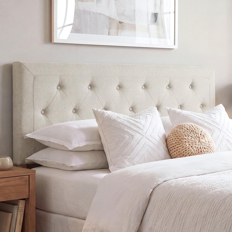 Tête de lit capitonnée, Queen, Beige, Linen