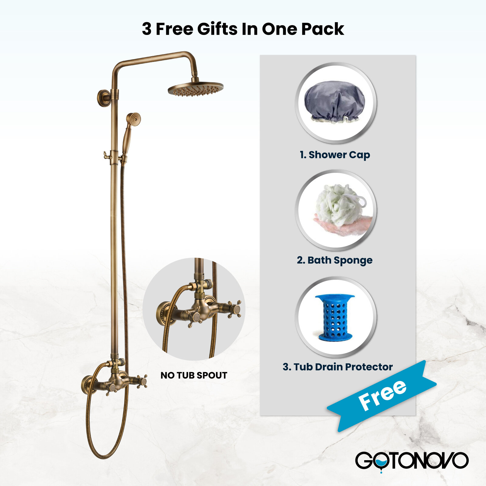 gotonovo Antique Brass Exposed Bathroom Shower Faucet with Shower Shel