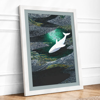 Whale in Emerald Depths Coastal 1 Piece Single Picture Frame Wall Art