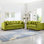 Canapé moderne en velours 2 + 3 places avec accoudoirs carrés, décoration clous argentés, coussins à ressorts, coussins de rangement sous le siège et coussins décoratifs pour 5 personnes, structure en bois massif, pour la maison