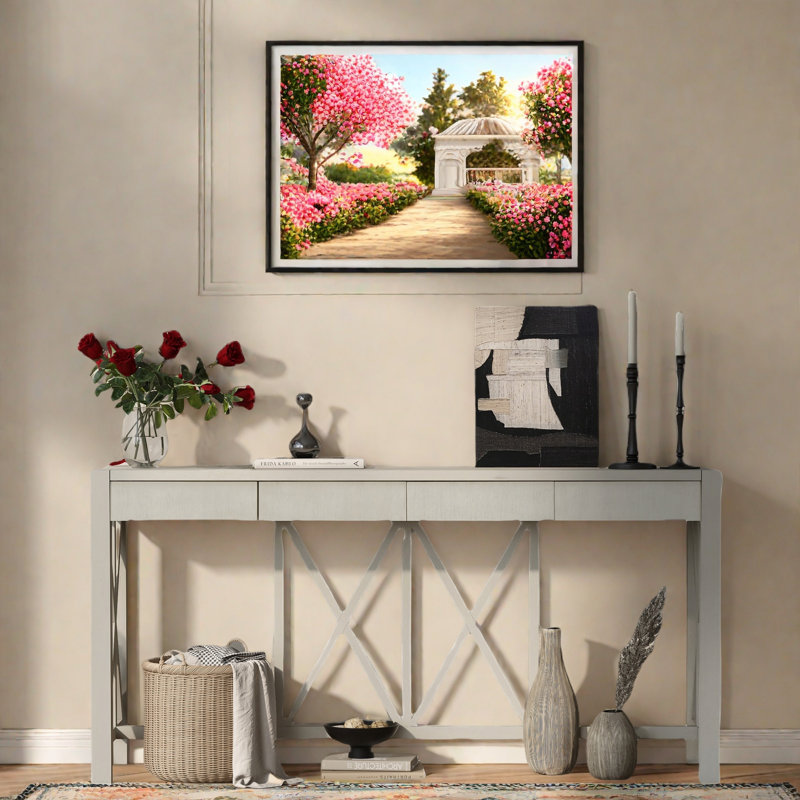 Console avec 4 tiroirs spacieux, Beige