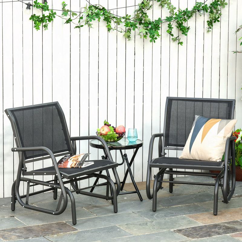 Ensemble de 2 chaises de balancelle avec cadre en métal et tissu respirant en maille, accoudoirs courbés et structure en acier pour le jardin, la piscine, la cour et le balcon