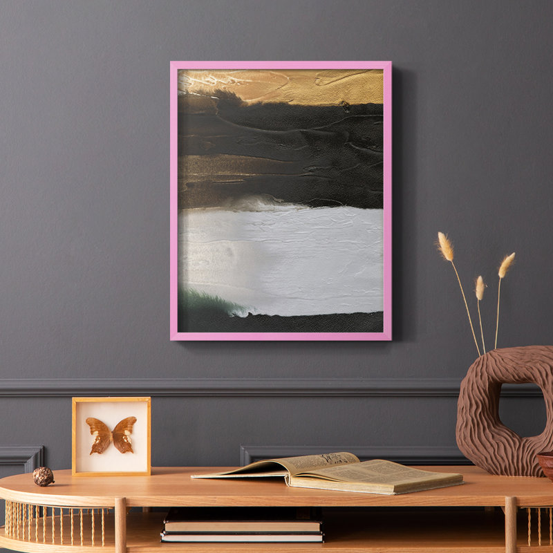 Impression encadrée «I» en bois massif, Rose, Noir