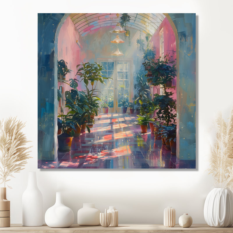 «Green Pink Tropical Greenhouse Dream I - Greenhouse», reproduction d'art mural, Toile tendue, H 30 po x l 30 po x P 1 po