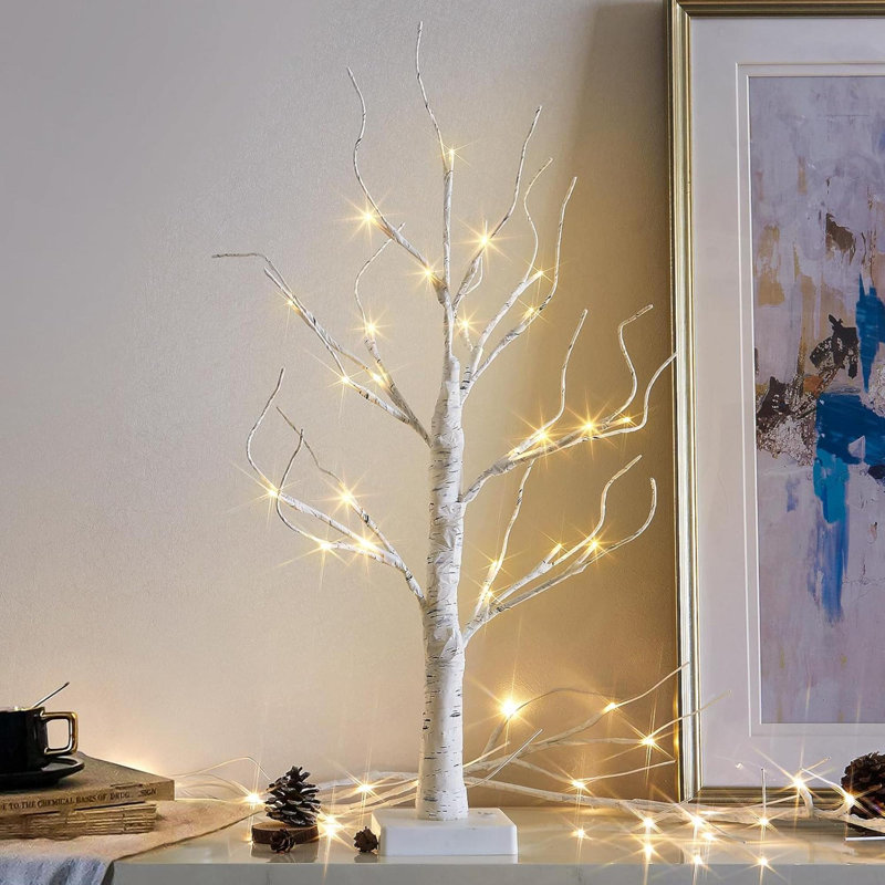 Arbre illuminé, bouleau avec lumières à DEL, arbre artificiel pré-éclairé avec minuterie, arbre central pour décorations de Noël, arbre de table illuminé