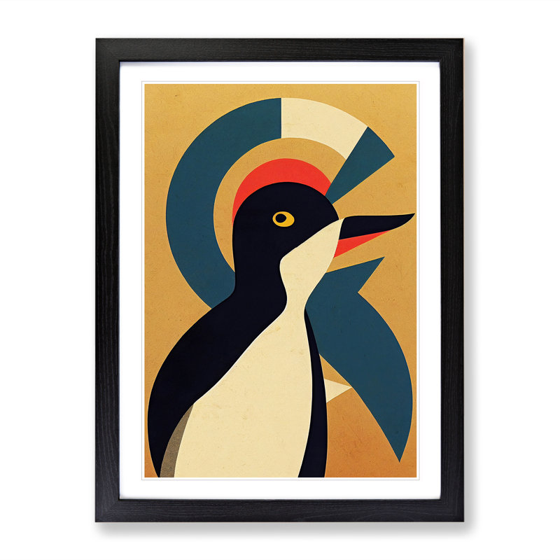 XV1022-3457X Penguin Abstract Art No.1 - Wall Art, Black Framed Paper, 66cm H x 48cm W, White