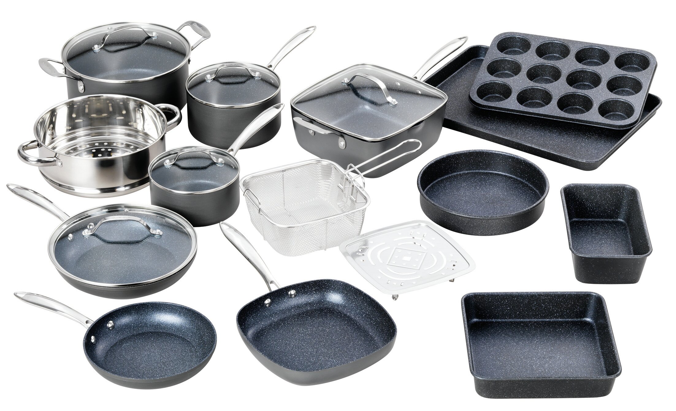 Granitestone Armor Max 20 Piece Hard Anodized Cookware Set - Black
