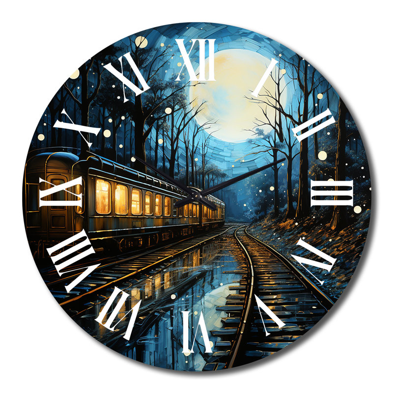 Train, train lumineux, pointillisme - horloge murale de transport, Très grand