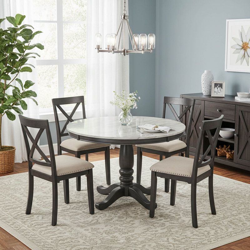 Ensemble de table de cuisine en bois massif 5 pièces avec 4 chaises assorties pour coin-repas, Noir, Gris