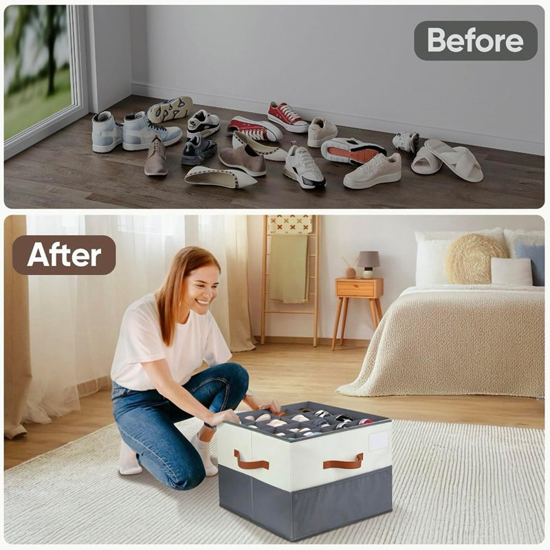 Rangement à chaussures ajustable avec couvercle transparent, séparateurs pliables et poignées renforcées pour garde-robe, entrée et chambre