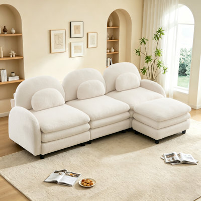 Modern Cozy Teddy Fleece Upholstery Sectional Couch with Thick Layered Cushions
