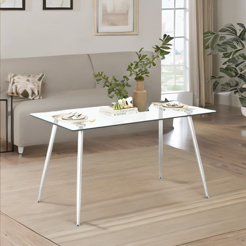 Anayeli Glass Top Metal Base Dining Table