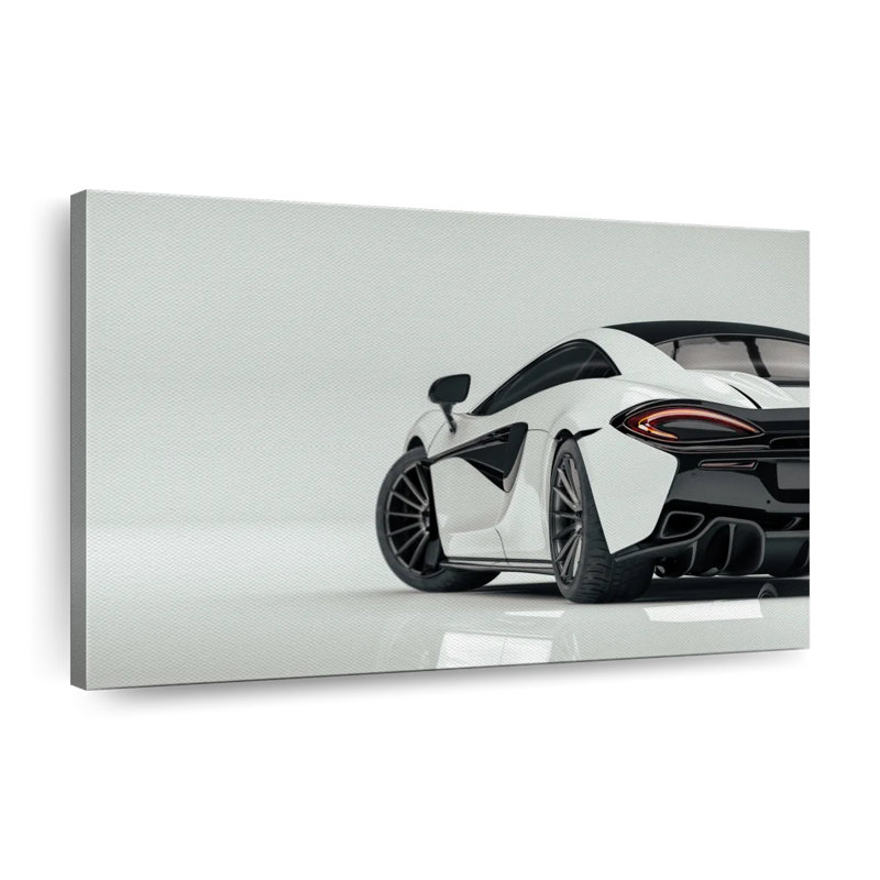 Voiture de sport blanche sur toile, H 30 po x l 45 po x P 1,25 po