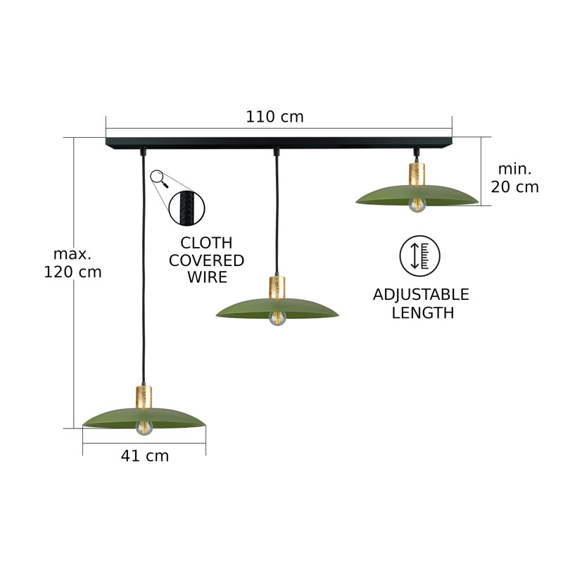 3 - Light Matte Black Dome Pendant, Gold/Khaki