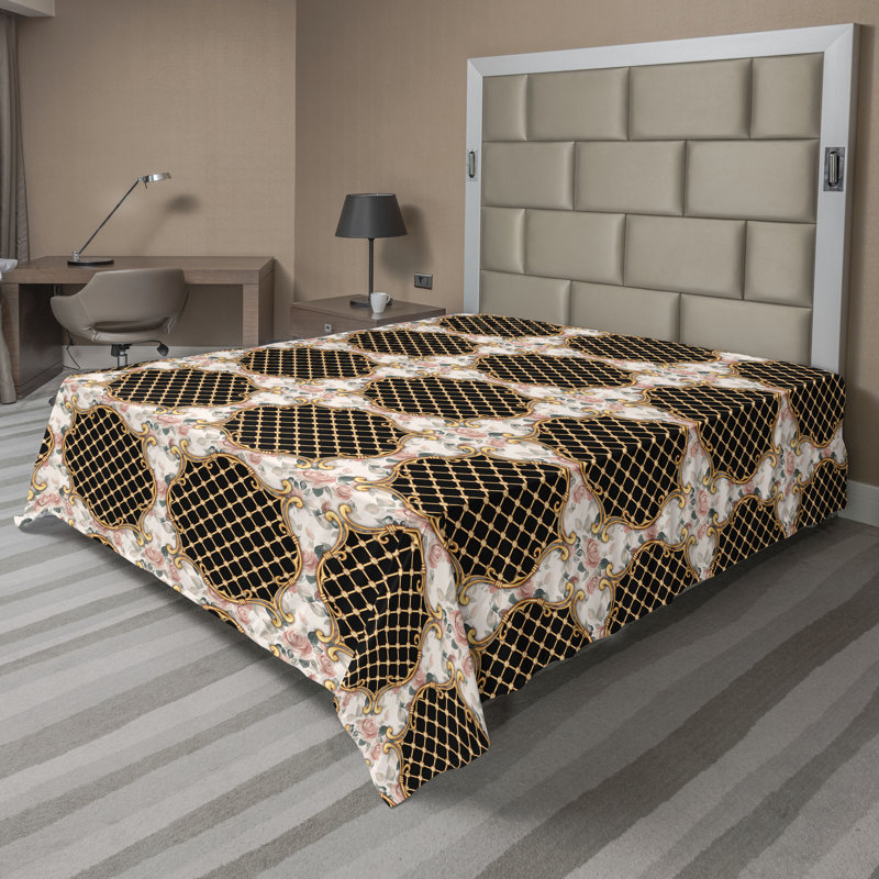 Ambesonne Flowers Flat Sheet Nostalgia Farmhouse, Pale Orange and Blush
