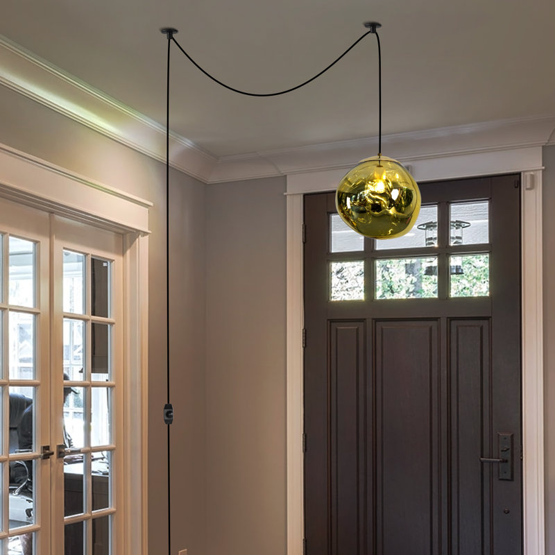 Suspension globe à cordon réglable - Abat-jour en PE doré avec effets miroir et lave, éclairage d'îlot pour chambre, décoration intérieure élégante