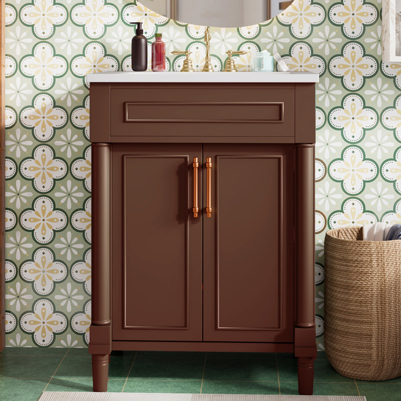 24'' Single Bathroom Vanity With Ceramic Top, Brown