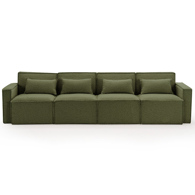 Taufner 120'' Square Arm Modular Sofa, Green Polyester Blend