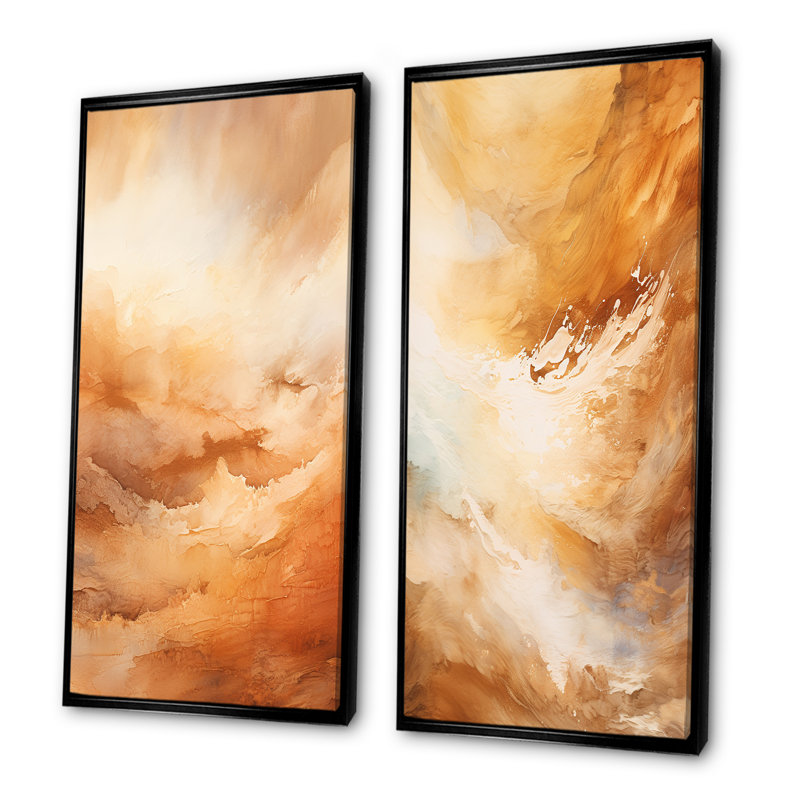 «Beige Sandy Clouds Horizon», ensemble d'art mural sur toile de nuages, H 32 po x l 33 po, Cadre noir