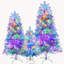 Ensemble de sapins de Noël artificiels argentés pré-illuminés à charnières, de 2,25 m, 1,80 m et 1,20 m, sapin de Noël en épicéa avec 2400 extrémités de branches, 850 lumières DEL, 11 modes d'éclairage, décoration de Noël pour la maison, le bureau et l'école.