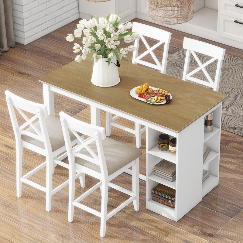 5 - Piece Counter Height Dining Set, Beige, White/Light Brown