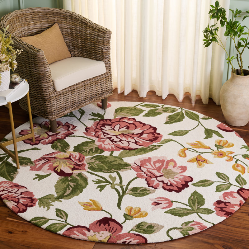 Jardin 275 Hand Tufted Indian Wool Pile Floral Rug, Round 6'