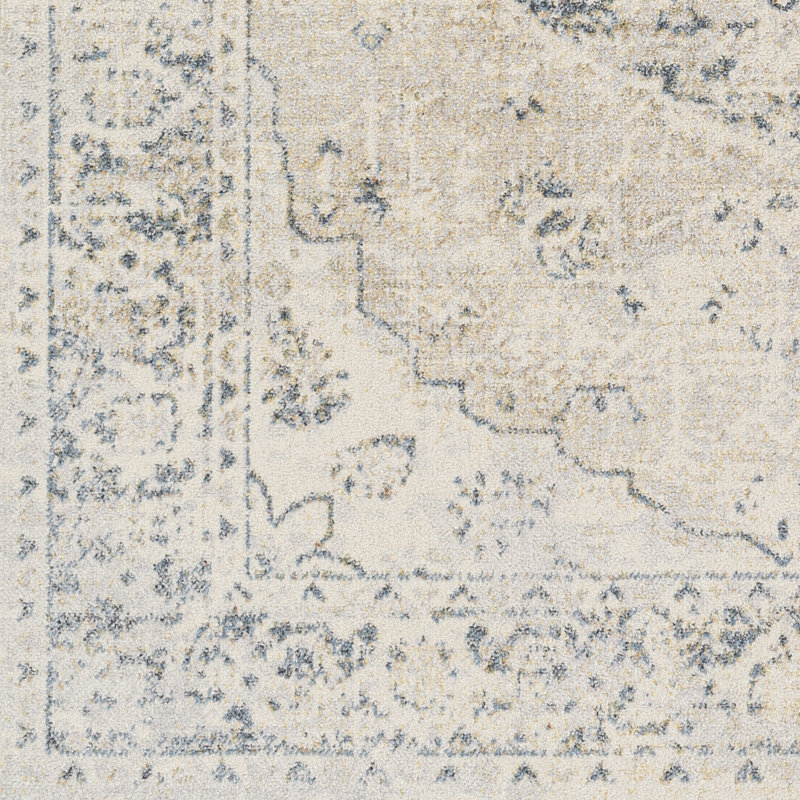 Webster Machine Washable Oriental Blue/Cream Area Rug, Rectangle 2'3" x 3'9"