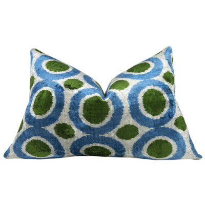 Handmade Velvet Pillow – Blue & Green Retro Circles, 16X24"
