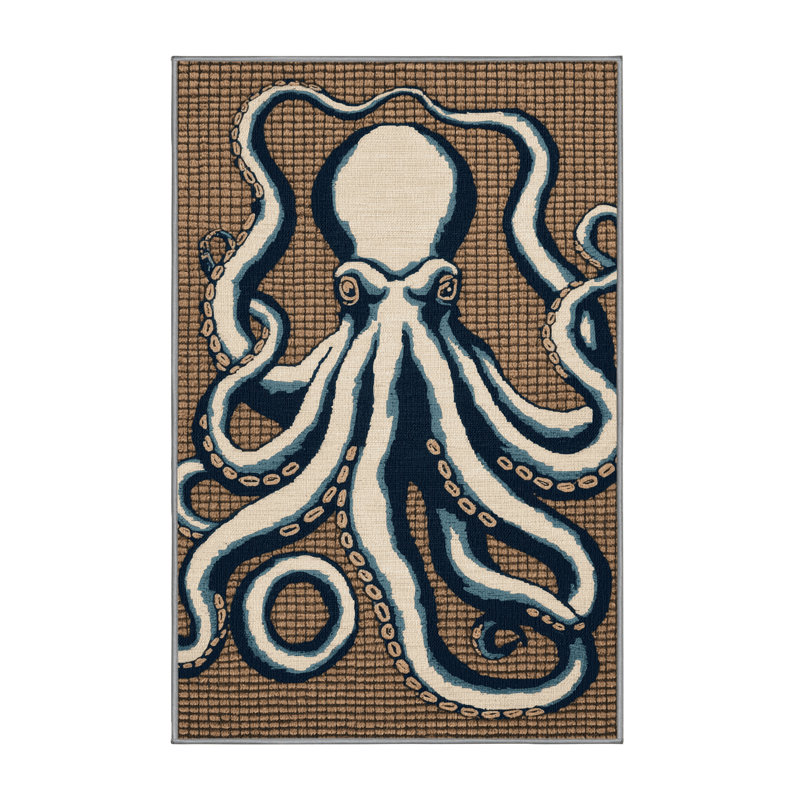 Washable Octopus Nautical Area Rug, Rectangle 7' x 9'