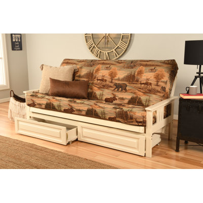 Le cadre de futon double Stratford comprend des tiroirs de rangement et un matelas