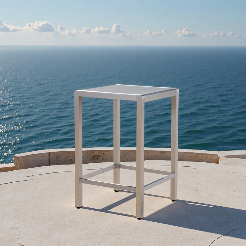 Table de bar d'extérieur en aluminium 43 pouces avec plateau en verre