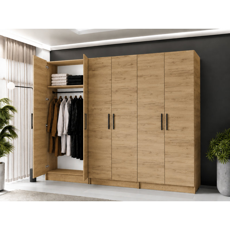 Nisean 6 Door Solid + Manufactured Wood Wardrobe, Oak Craft Gold