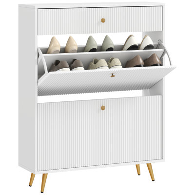 Shoe Storage Cabinet w/ 2 Flip Drawers for 12 Pairs of Shoes