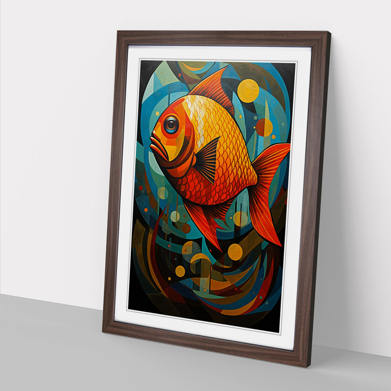 Fish Hard Edge Painting - Framed Print, 34cm H x 25cm W, Walnut Framed