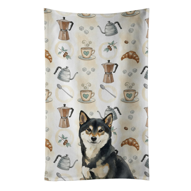 Serviette de cuisine Coffee Bar, Shiba Inu noir et brun clair