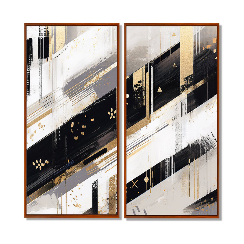 Rayures dorées noires audacieuses - impressions sur toile dorées 2 panneaux, 32" H x 32" W, Impression encadrée flottante