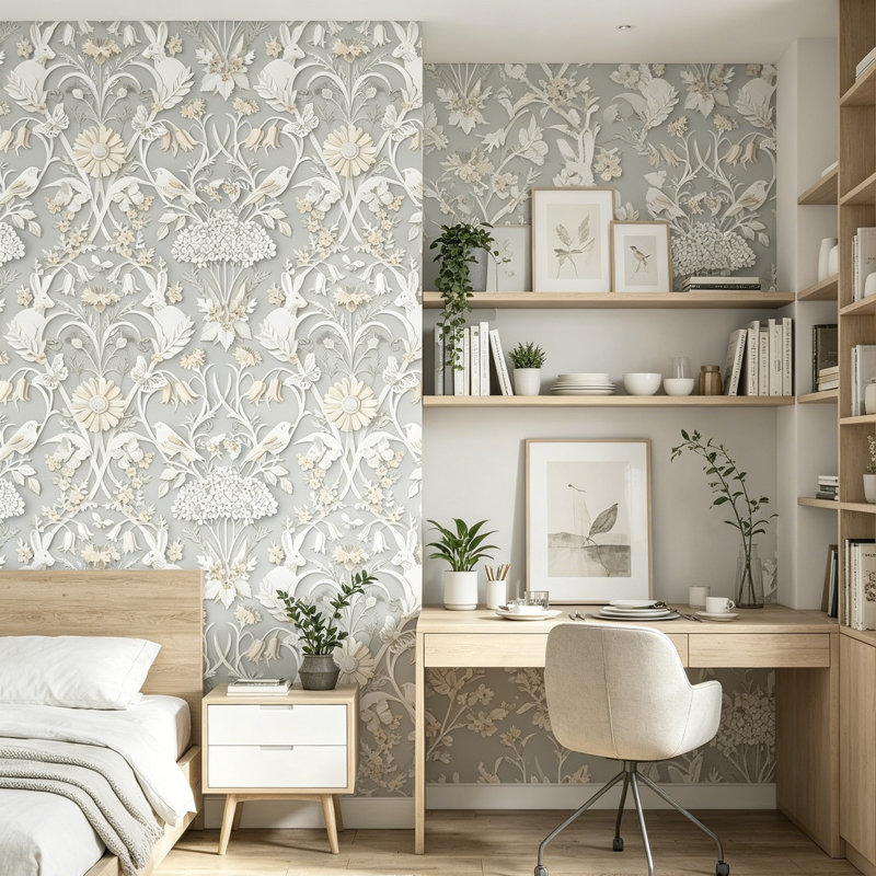 Elegant Woodland Soft Grey Washable Wallpaper