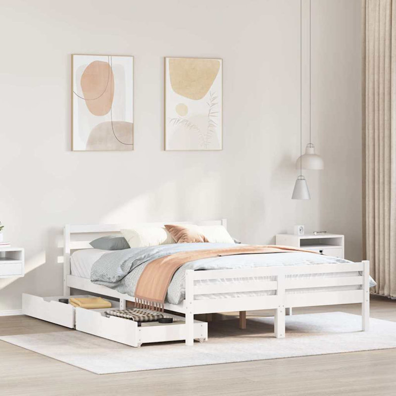 Solid Wood Bed, White, Kingsize (5')