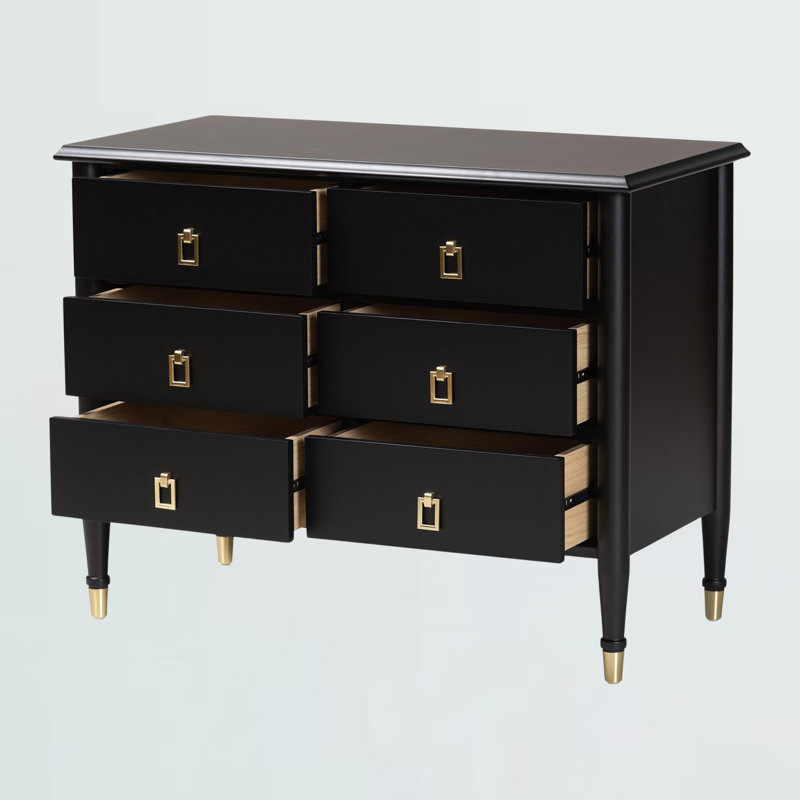 Ayu Black Wood Chest with Drawers - 6-Drawer Modern Transitional Bedroom Storage Unit